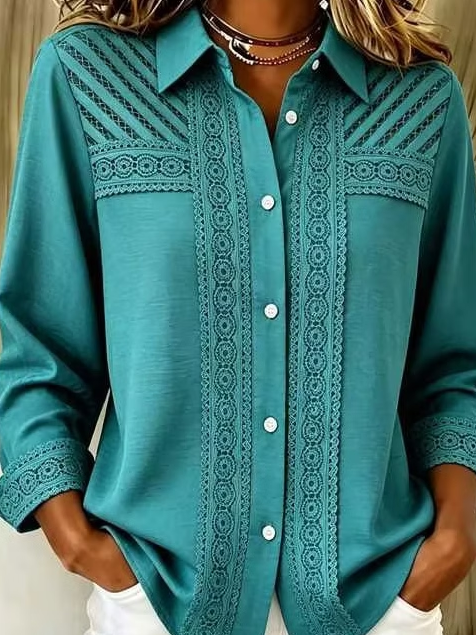 Women Casual Floral Shawl Collar Long Sleeve Shirt Vintage Daily Spring/Fall Top