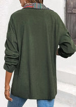 Casual Green Corduroy Tribal Print Long Sleeve Coat