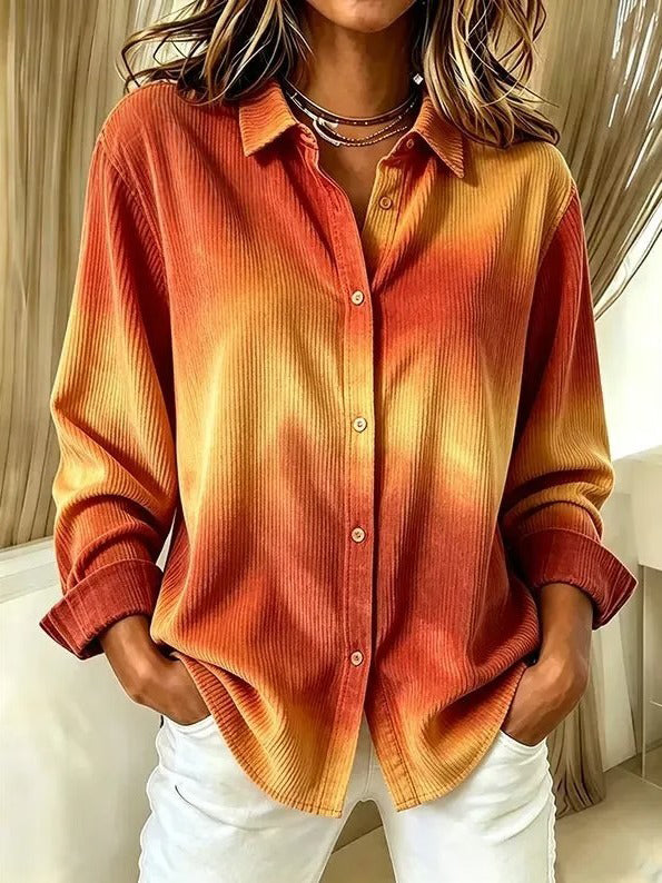 Women's Casual Corduroy Long Sleeve Shirt with Collar
