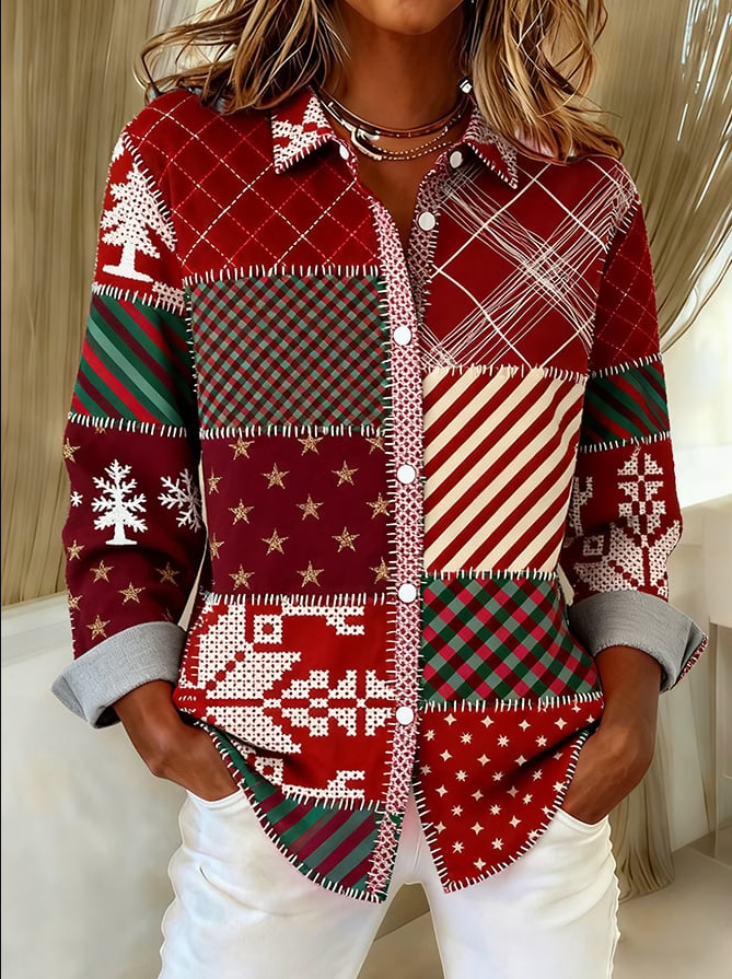 Women's Casual Vintage Christmas Plaid Shirt