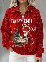 Women Casual Christmas Print Long Sleeve Zipper Sweatshirt