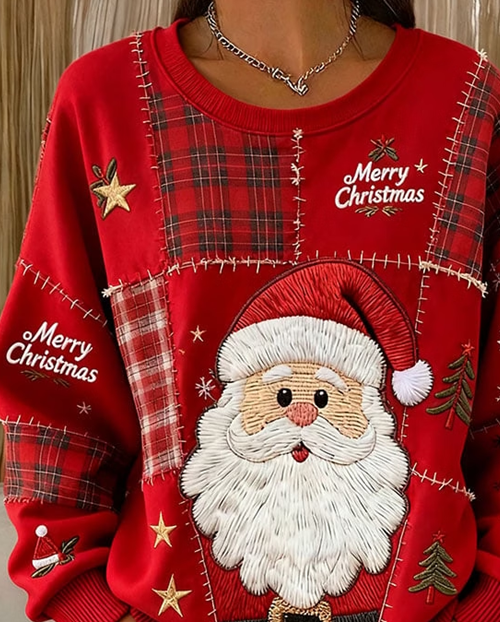 Casual Plaid Crew Neck Long Sleeve Sweatshirt