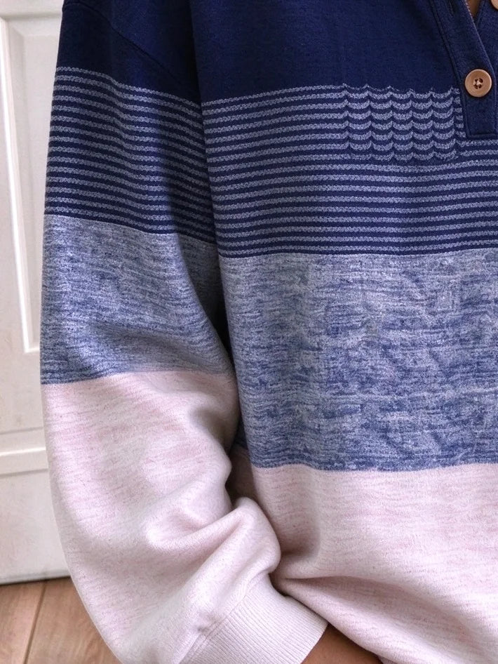 Casual Abstract Henley Collar Long Sleeve Sweatshirt