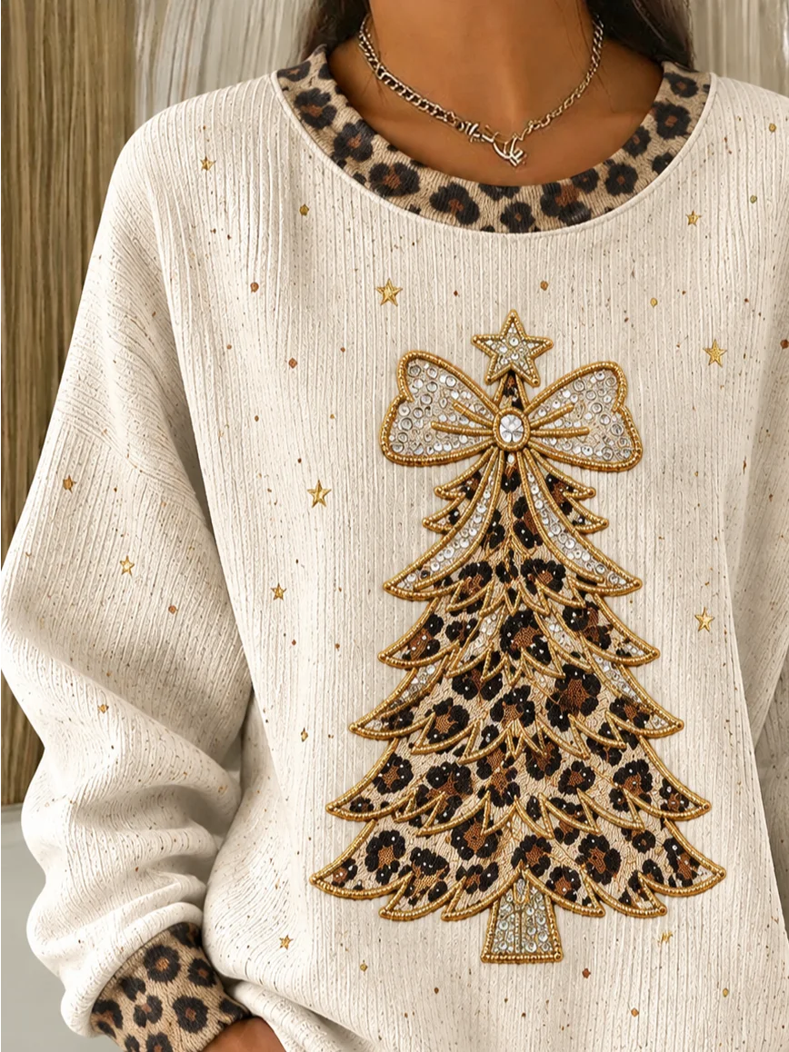 Casual Leopard Crew Neck Long Sleeve Sweatshirt