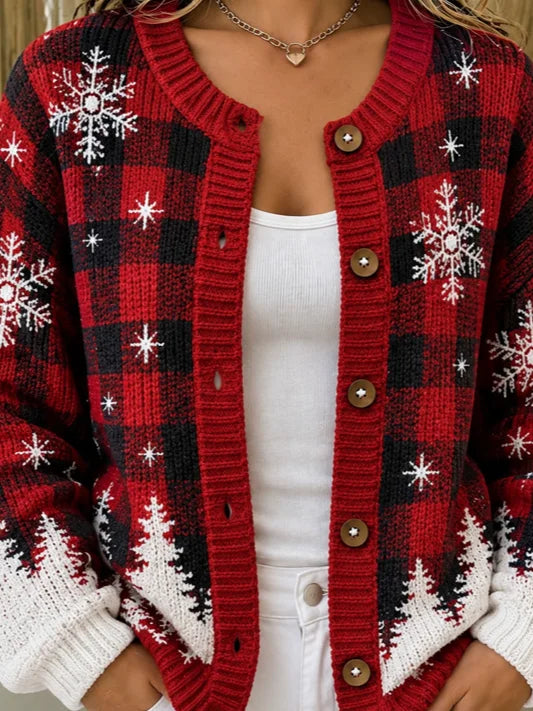 Women Plaid Long Sleeve Comfy Vintage Cardigan