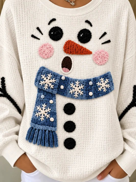 Casual Christmas Snowman Crew Neck Long Sleeve Sweatshirt