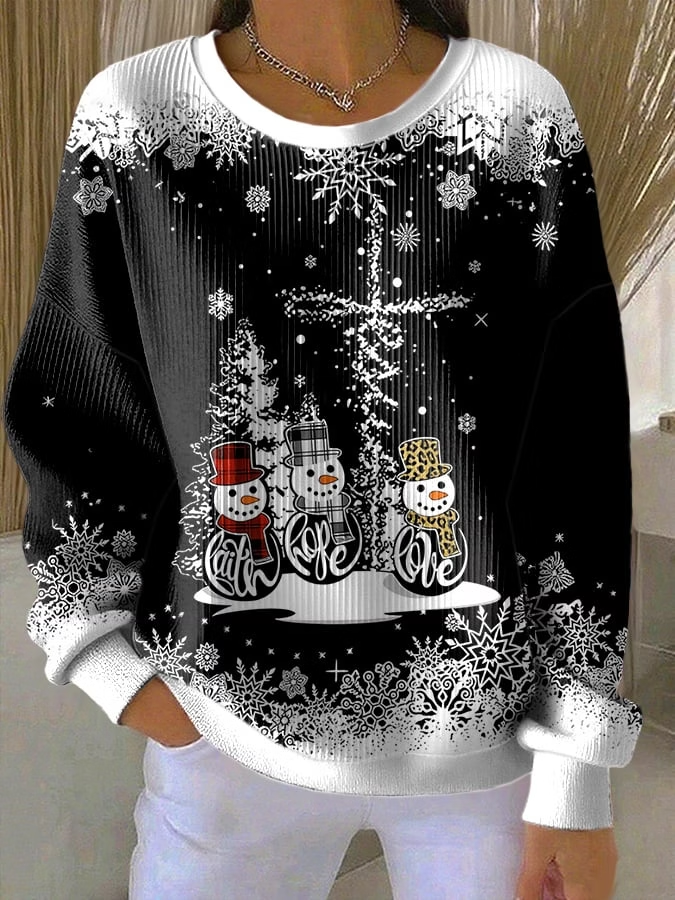 Casual Christmas Snowman Crew Neck Long Sleeve Sweatshirt