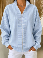 Women Spring/Fall Outerwear Casual Striped Long Sleeve Stand Collar Jacket
