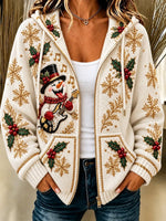 Women Spring/Fall Outerwear Casual Christmas Snowman Long Sleeve Hoodie Jacket