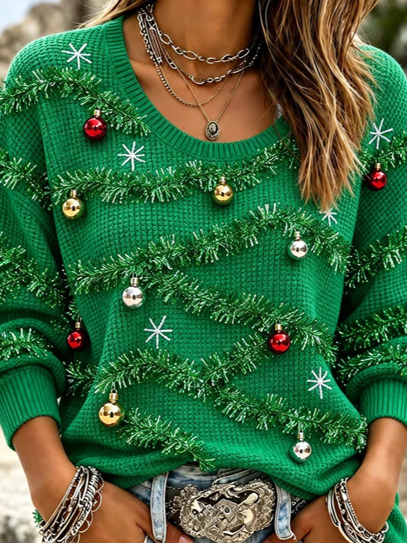 Casual Christmas Crew Neck Long Sleeve T-shirt