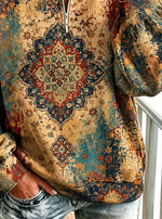 Casual Ethnic Geometry Half Open Collar Long Sleeve Sweatshirt