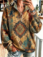 Casual Ethnic Geometry Half Open Collar Long Sleeve Sweatshirt