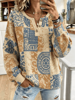 Vintage Abstract Henley Collar Long Sleeve Sweatshirt