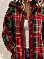 Women Plaid Long Sleeve Comfy Vintage Printing Cardigan