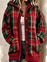 Women Plaid Long Sleeve Comfy Vintage Printing Cardigan