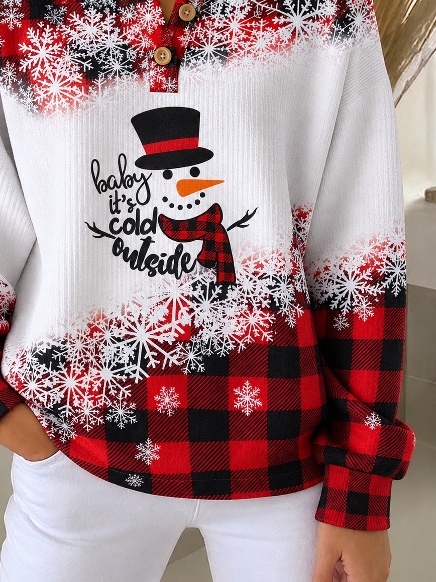 Vintage Plaid Henley Collar Long Sleeve Sweatshirt