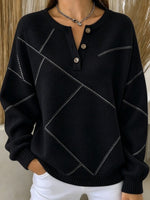Casual Geometric Henley Collar Long Sleeve Sweatshirt