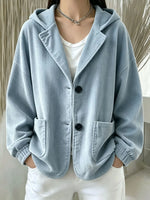 Women Spring/Fall Outerwear Vintage Buckle Plain Long Sleeve Hoodie Jacket