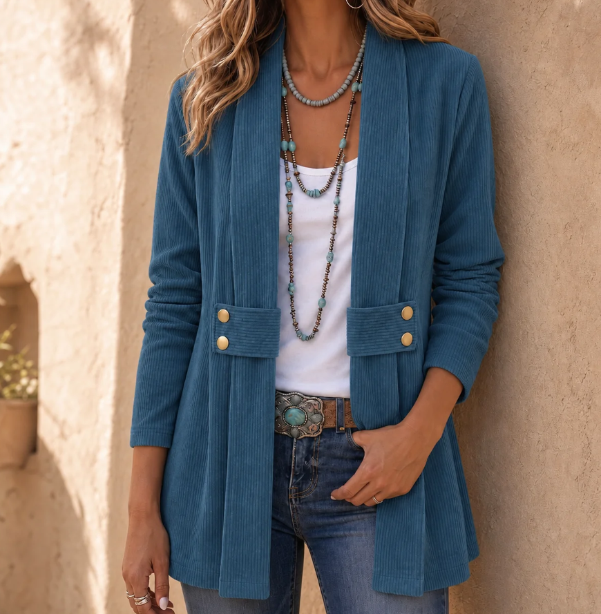 Women Open Front Ribbed Corduroy Jacket
