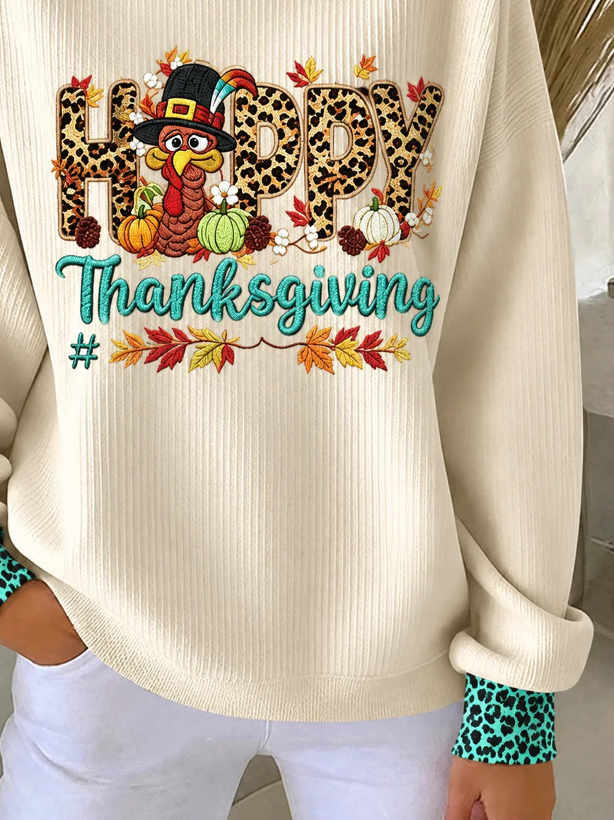 Crew Neck Printing Thanksgiving Day Casual Sweatshirt