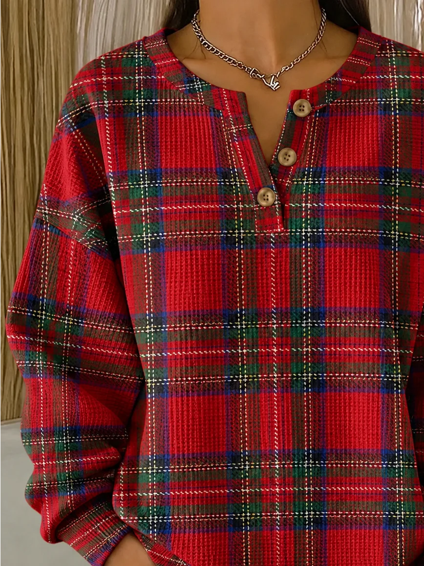 Vintage Regular Fit Casual Henley Collar Sweatshirt