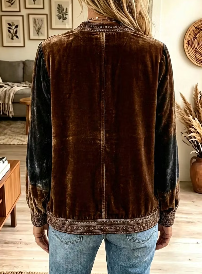Women Casual Vintage Floral Zip Up Jacket