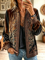 Women Casual Vintage Floral Zip Up Jacket
