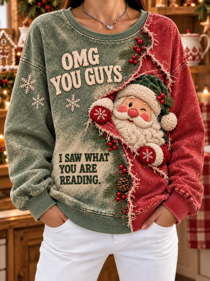 Women Casual Color Block Santa Sweatshirt