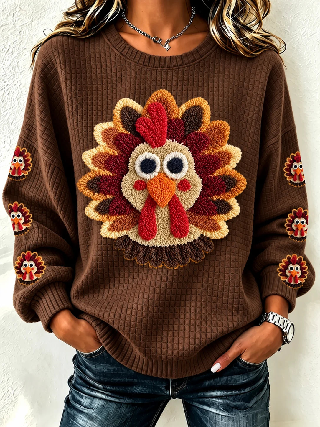 Casual Simple Regular Fit Henley Collar Turkey Sweatshirt