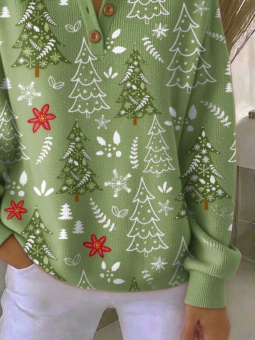 Vintage Christmas Henley Collar Long Sleeve Sweatshirt