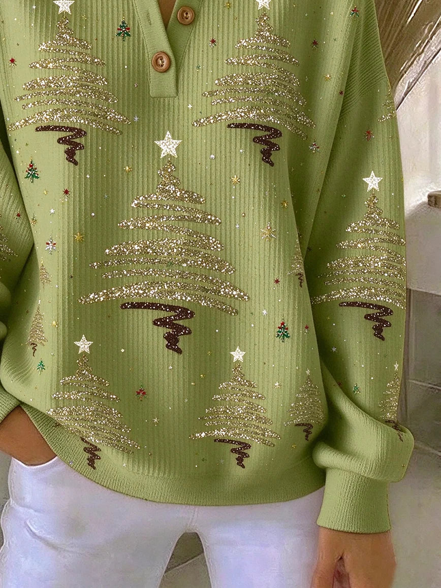 Vintage Christmas Henley Collar Long Sleeve Sweatshirt