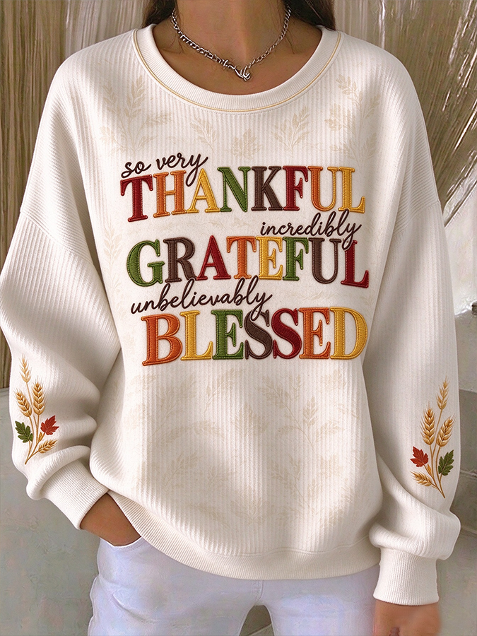 Casual Text Letters Crew Neck Long Sleeve Sweatshirt