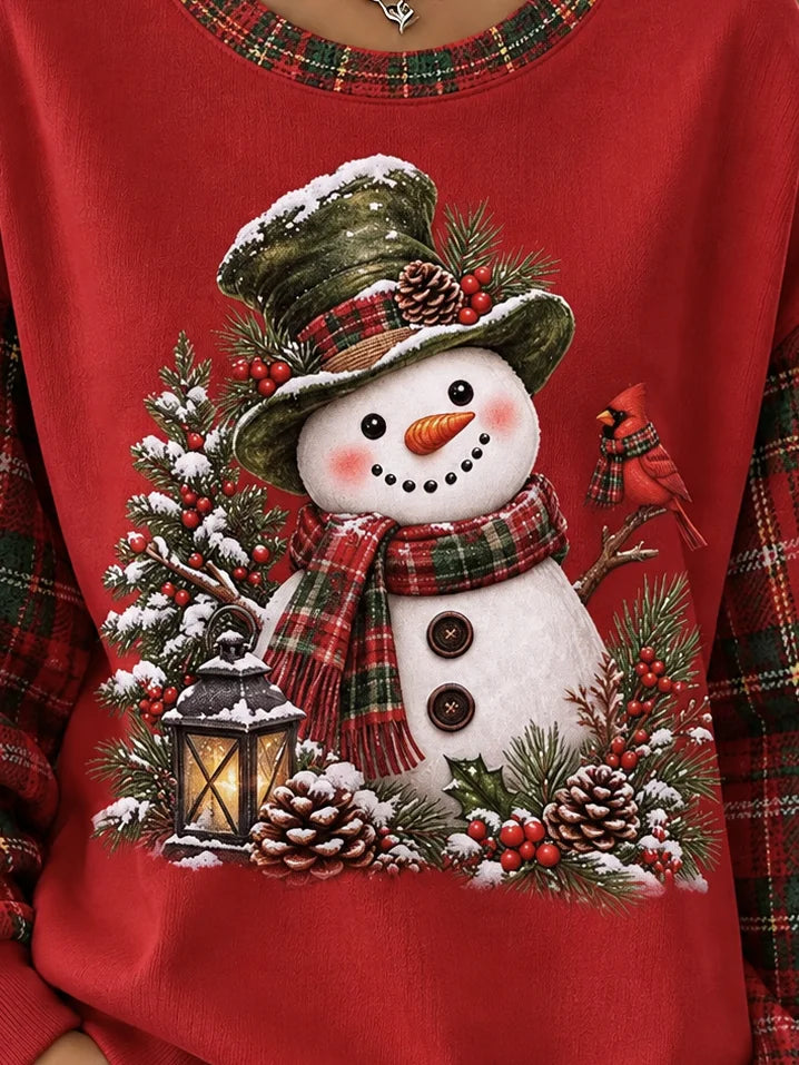 Women's Casual Christmas Snowman Crewneck Sweatshirt
