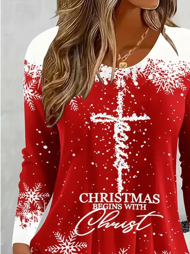 Casual Christmas Crew Neck Long Sleeve T-shirt