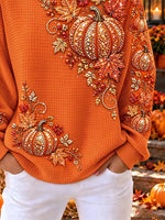 Casual Pumpkin Crew Neck Long Sleeve Sweatshirt