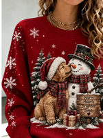Vintage Casual Christmas Snowman Crew Neck Long Sleeve Sweatshirt