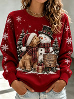 Vintage Casual Christmas Snowman Crew Neck Long Sleeve Sweatshirt