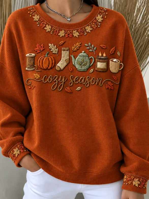 Casual Maple Leaf Crew Neck Long Sleeve Sweatshirt