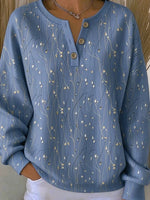 Casual Floral Henley Collar Long Sleeve Sweatshirt
