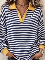 Casual Striped Shawl Collar Long Sleeve Sweatshirt