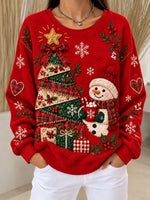 Casual Christmas Snowman Crew Neck Long Sleeve Sweatshirt