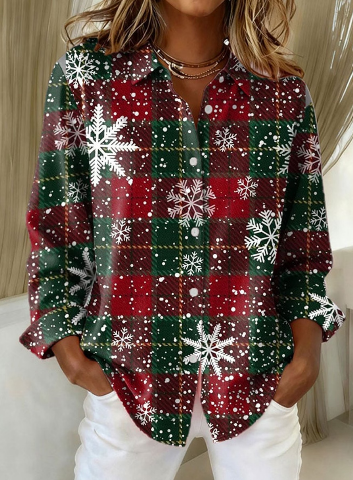 Women's Christmas Plaid Snowflake Shirt