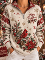 Women Vintage Christmas Art Printed Casual Sweatshirt
