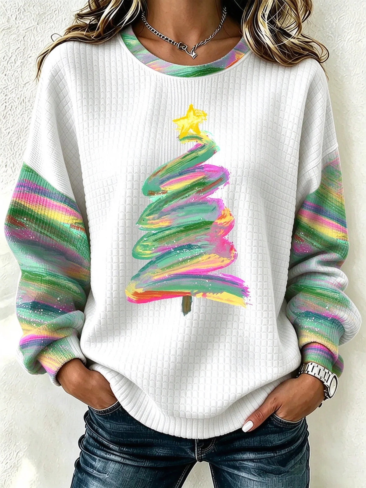 Casual Christmas Crew Neck Long Sleeve Sweatshirt