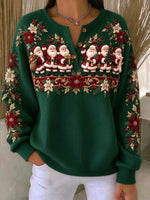 Casual Floral Henley Collar Long Sleeve Sweatshirt