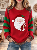 Women Christmas Patchwork Crew Neck Long Sleeve Sweatshirt