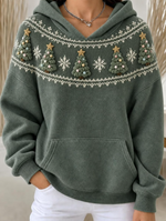 Women Vintage Christmas Trees Snowflakes Casual Hoodie