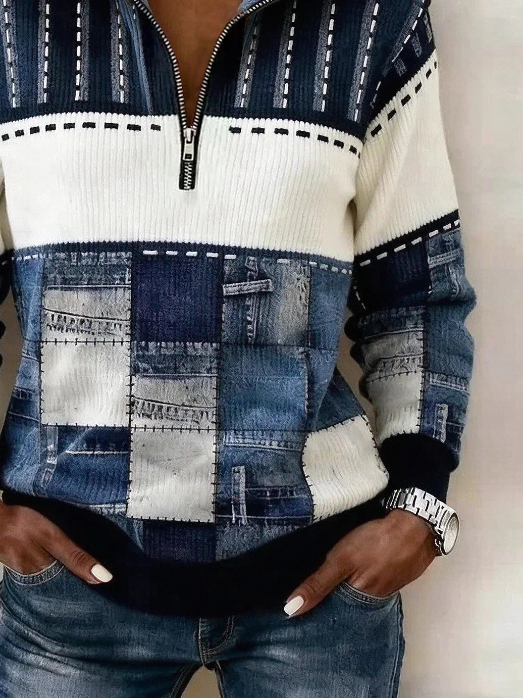 Casual Abstract Stand Collar Long Sleeve Sweatshirt