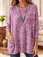 Women Floral Long Sleeve Comfy Simple Sweater