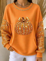 Casual Pumpkin Pattern Crew Neck Long Sleeve Sweatshirt